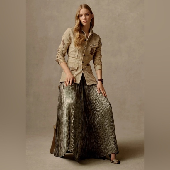 Ralph Lauren Collection Purple Label Metallic Maxi Skirt Pleated Formal Crinkle - Picture 5 of 15